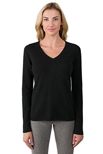 JENNIE LIU Women's 100% Pure Cashmere Long Sleeve Pullover V Neck Sweater