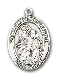 Sterling Silver St. Gabriel the Archangel Pendant with Stainless Silver Heavy Curb Chain 24 inch