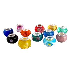 Pandora Style Twelve (12) Piece Charm Bead Set (Z188) Murano Style, Lampwork Style and Faceted Glass - Fits Pandora, Troll, Biagi and Charmilia - Exact Assortment