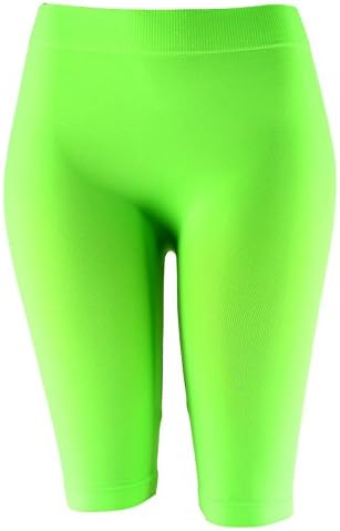 Basic Solid Biker Knee Length Shorts Spandex Yoga Leggings Neon Lime single