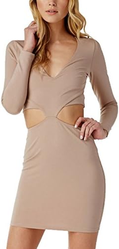 Fecland Women's Fashion Sexy Slim Fit Deep V Neck Clubwear Dress