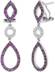 14k White Gold 0.14 Ctw Pink Sapphire Dangling Earrings