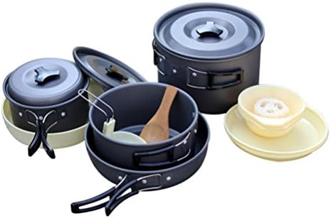 GlobalHouse Portable Non-stick Cooking Pot Set with Foldable Handles, Camping Picnic Campfire Cookware Utensil
