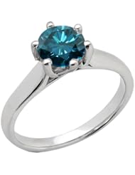 1.35 Ct Round Blue SI1/SI2 Diamond 18K White Gold Ring