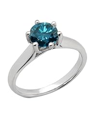 1.35 Ct Round Blue SI1/SI2 Diamond 14K White Gold Ring