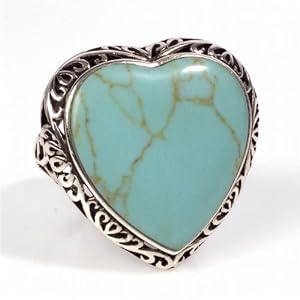 STERLING SILVER RING with Turquoise Heart 26mm