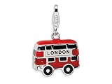 Amore LaVita(tm) Sterling Silver 3-D Enameled Double Decker London Bus w/Lobster Clasp Charm for Charm Bracelet