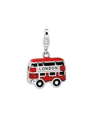 Amore LaVita (tm) Sterling Silver 3-D Enameled Double Decker London Bus w/Lobster Clasp Charm for Charm Bracelet