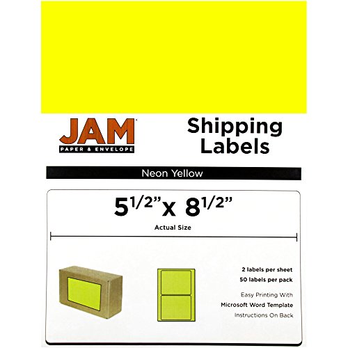JAM Paper Shipping Labels - Half Sheet - 5 1/2" x 8 1/2" - Neon Yellow - 50/pack