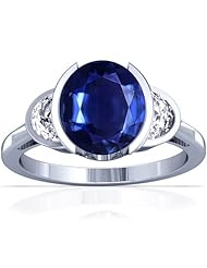 14K White Gold Oval Cut Blue Sapphire Three Stone Ring (GIA Certificate)