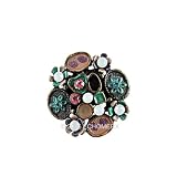 Blue Floral Cocktail Ring Enameled / Crystals Jeweled Adjustable