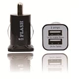 iFlash Dual USB Car Lighter Charger Adapter with 3A Output - fast Heavy Duty Ouput - Black Color