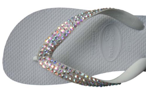 SWAROVSKI CRYSTAL HAVAIANAS SANDALS FLIP FLOPS THONGS WHITE/AB U.S. SIZES 4-10