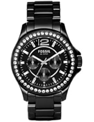 Fossil Womens CE1011 Black Ceramic Bracelet Black Glitz Analog Dial Multifunction Watch