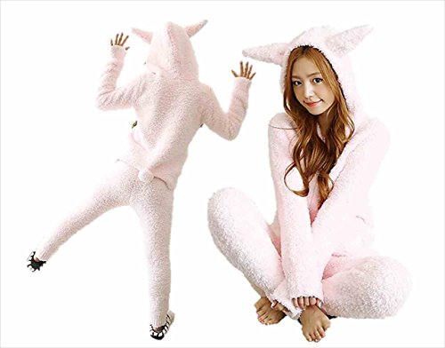 (ボナスティモーロ) Buona stimolo モコモコ かわいい ルームウェア 上下 セット うさぎ ちゃん 耳 付き パーカー タイプ 前ジッパー ふわふわ しっぽ付き