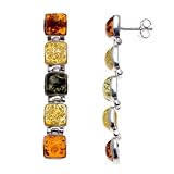 Certified Genuine Multicolor Amber and Sterling Silver Cubical Earrings