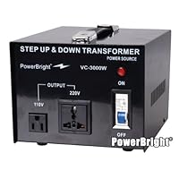 Power Bright VC3000W Voltage Transformer 3000 Watt Step Up/Down converter 110/120 Volt - 220/240 Volt