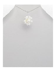 Flower Fresh Water Pearls Pendant Necklace In 92.5 Sterling Silver