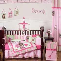Pink and Green Girls Jungle Baby Bedding 9pc Crib Set