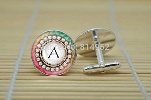 Pretty Lee Letter A Jewelry Letter Initial Cufflinks In Silver Glass Cabochon Cuff Links C1453