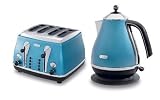 DELONGHI ICONA AZURE BLUE KETTLE (KBO0331.B) & ICONA AZURE BLUE TOASTER (CTO4...