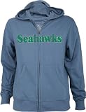 Seattle Seahawks -Blue- Slim Fit Super Soft Throwback Wordmark Full Zip Hooded Fleece Sweatshirt - XX-Large