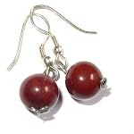 Jasper Earrings 01 Dangle Red Orb Sphere Steel Silver Crystal Healing Gemstone 1