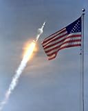 New 8x10 NASA Photo: Apollo 11 Launch over American Flag, 1969