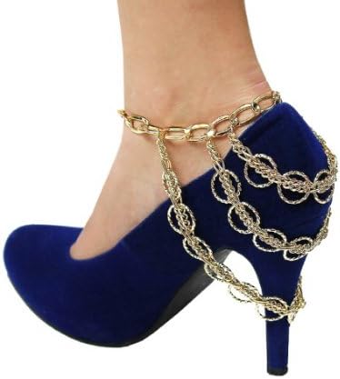 1 Goldtone 3 Tier Circles Anklet Heel Chain for Shoe Boot, 10+3" Ext.