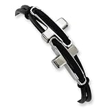 Chisel Black Leather and Polished Stainless Steel Bracelet - 8.25 Inches