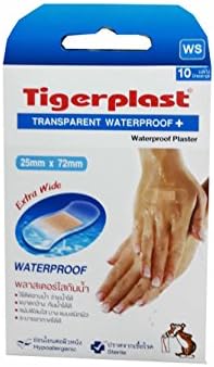 3 packs of Tigerplast Transparent Waterproof+. Extra Wide, Waterproof Plaster, Absorbent Pad, Transparent Film, Non-stick Pad, 25 mm. x 72 mm. (10 dressings/ pack)