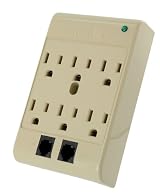 6-Outlet Surge Adapter, W/2 RJ11 540 Joules, Plastic Housing 120 Volt 15 Amp Surge Protected, Beige, 3500-PT