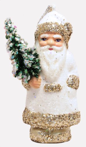 Ino Schaller White Gold Glitter Trim Santa German Paper Mache Christmas Ornament Ino Schaller White Gold Glitter Trim Santa German Paper Mache Christmas Ornament