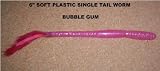 6 Single Tail Soft Plastic Worm - (10 pack) Bubble Gum with various tail colors