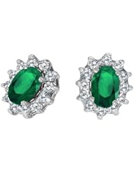 14K White Gold Emerald and Diamond Stud Earrings (1.25ct tw)