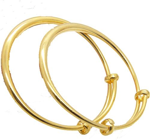 Flashgiftshop Massive 24k Yellow Gold Plated Baby Bracelet Bangle 2pcs/lot Inner Dia 1.85inch