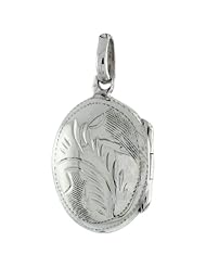 Small Sterling Silver Oval Locket Hand Engraved, 1/2 x 5/8 inch