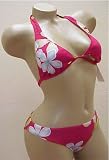 Womens Junior Size Swimwear Cute Red Halter Vintage Hawaii Bikini