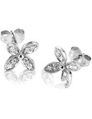 10k White Gold Flower 4 Leaf Clovers Stud Diamond Earrings (HI, I1-I2, 0.15 carat)