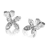 14k White Gold Flower 4 Leaf Clovers Stud Diamond Earrings (HI, I, 0.15 carat)