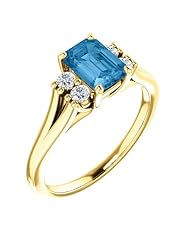 18K Yellow Gold 7.00x5.00mm Emerald Cut Swiss Blue Topaz and Diamond Ring -- LIFETIME WARRANTY