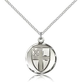 .925 Sterling Silver Episcopal Medal Pendant 7/8 x 3/4" Inches 4237SS--Comes With An 18" Inch .925 Sterling Silver Lite Curb Chain In A Grey Velvet Gift Box Unusual & Specialty