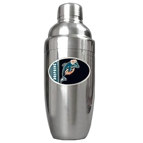 Click here to buy Miami Dolphins NFL Stainless Steel Cocktail Shaker by Great American Products.