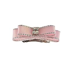 Pet Barrette Bow - Satin w Rhinestone - Pink - 6 per pack