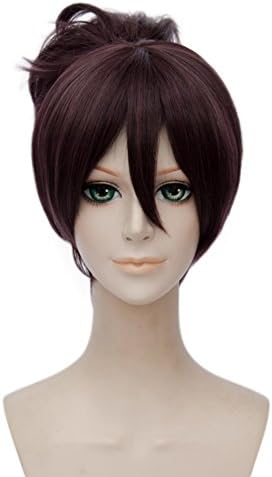 Cosplayvoice 35CM Kabaneri of the Iron Fortress Kurusu Samurai Dark Purple Brown Cosplay Wig + 25CM Pontail