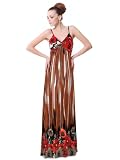 Ever Pretty Pleated Printed Spaghetti Straps Sexy V-neck Boho Summer Dress 09501, HE09501OR12, Multiple(orange), 10US