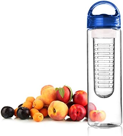 Voted #1 Water Bottle Infusers Fruit Infuser Sport Water Bottle 28 ounce - NEW Blue Fruit Infused Water Bottle made with Eastman Tritan that is leak proof and dishwasher safe - Infuse your Flavored Water with Mint, Lemon, Oranges or Tea for a refreshing healthy summer treat fruit infusion explosion - BONUS Fruit Infuser Recipes Included Satisfaction GUARANTEED