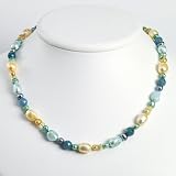 Sterling Silver Blue Jade/Citrine/Multicolored Cultured Pearl Necklace - 18 Inch