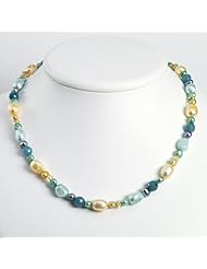 Sterling Silver Blue Jade/Citrine/Multicolored Cultured Pearl Necklace - 18 Inch