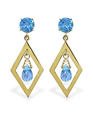 14k Solid Gold Dangle Earrings with Blue Topaz